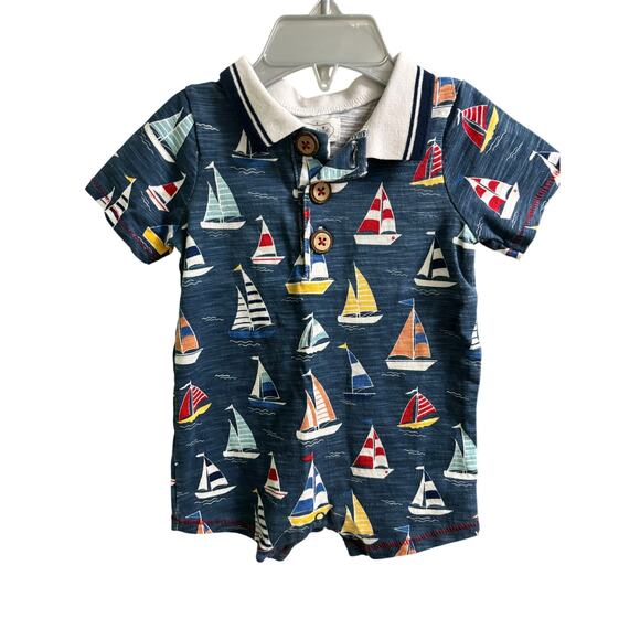 MudPie Sailboats Romper NWOT 3-6 months - Picture 1 of 3